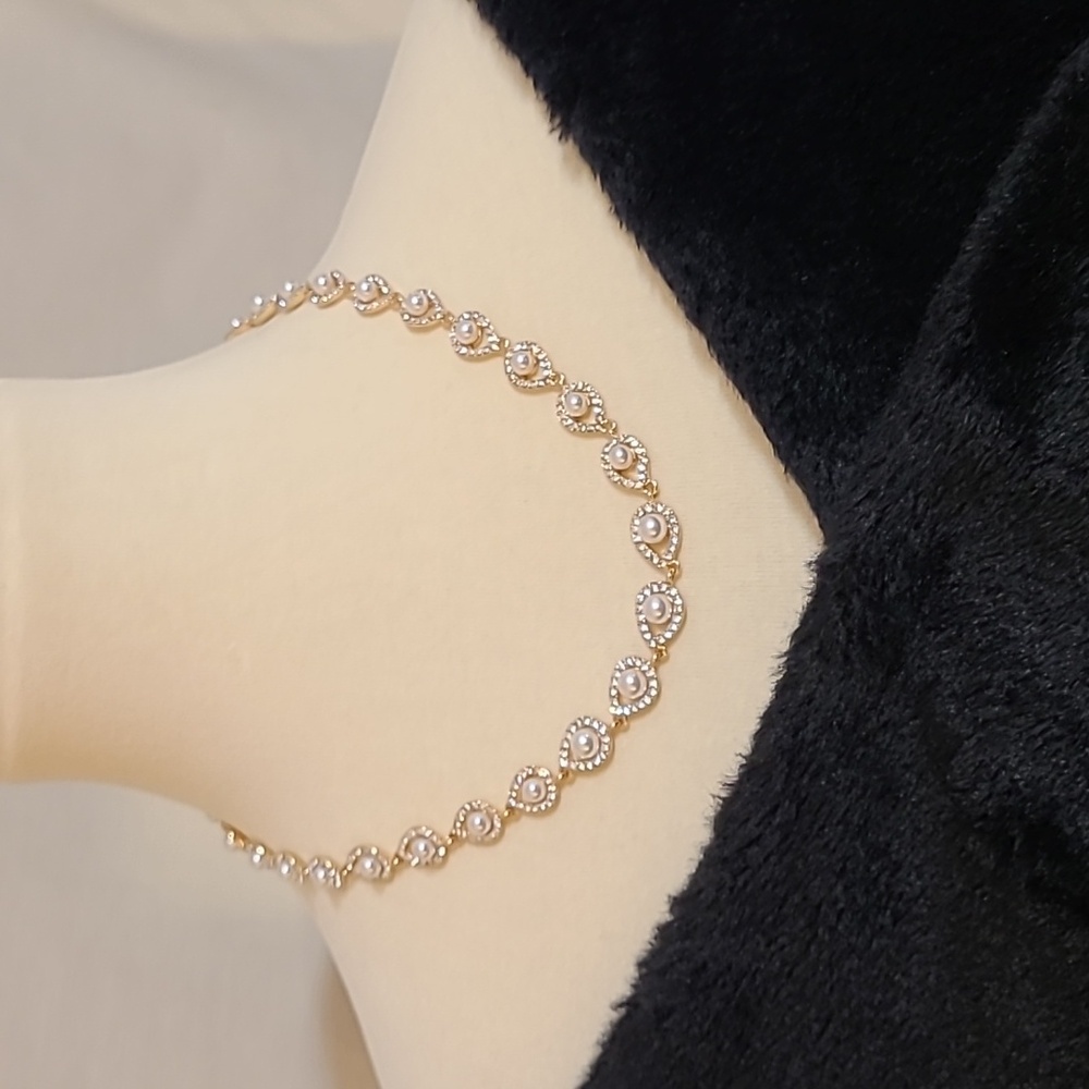 Anne Klein Gold-tone Crystal Embellished White Pearl Necklace